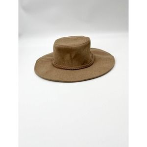 ASN Women's Harper Floppy Hat Tan Wool-blend Felt Packable Wide Brim Braided
